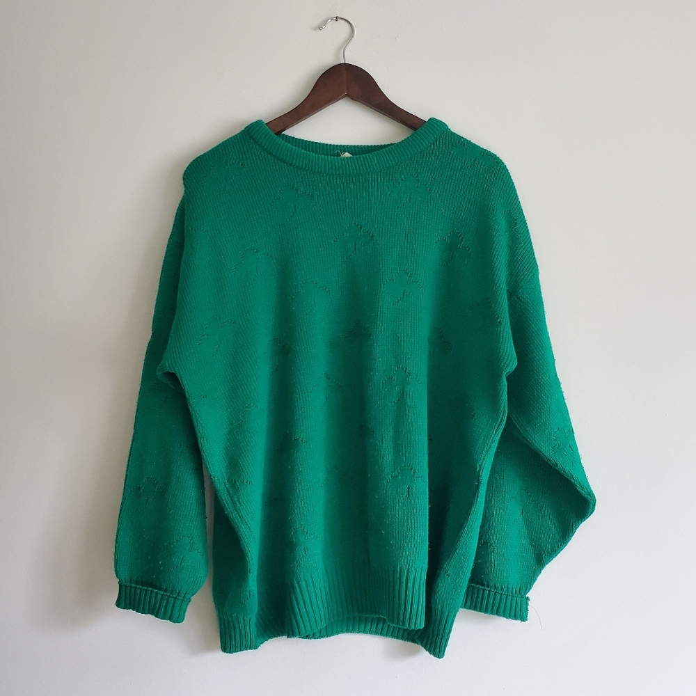 VINTAGE | St. Patrick's Lucky Shamrock Scoop Neck Sweater (Size L) - Picture 2 of 11